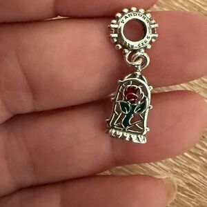 Pandora Silver Necklace with Red and Green Rose Charm
